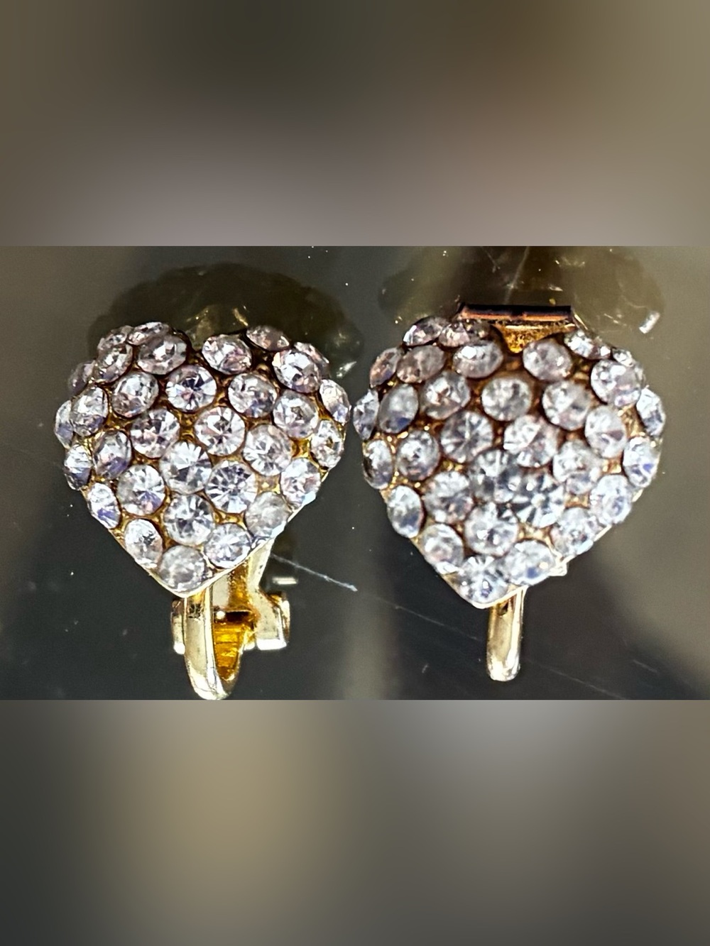 Gold-Tone Heart Clip-On Earrings with Clear Crystals